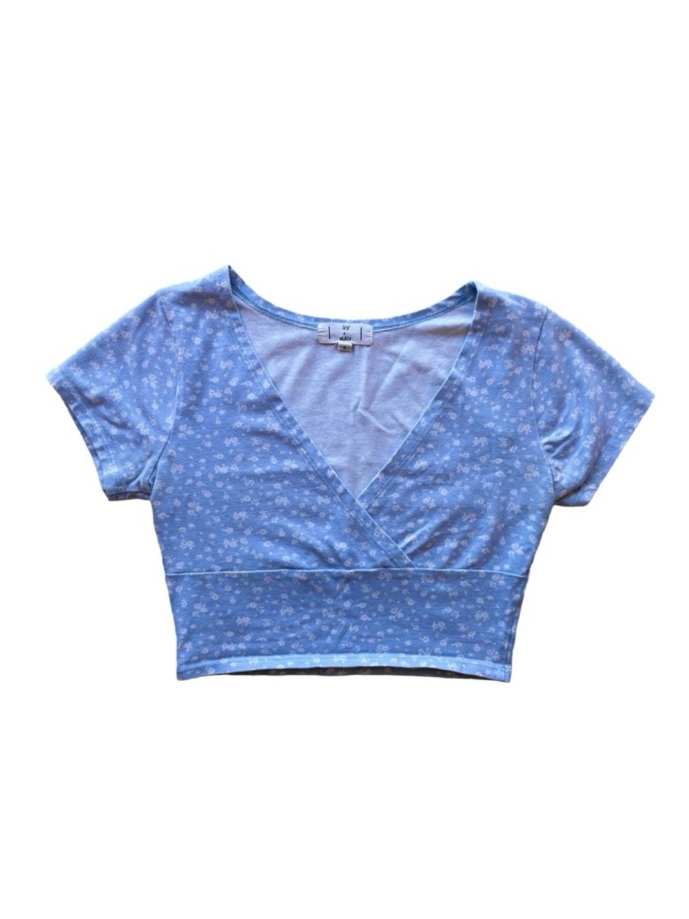 Blue Floral Wrap Crop Top Coquette Cottage-Core Size Small